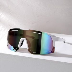 White and Black Flat Top Multicolor Mirror Polarized Sunglasses OS New